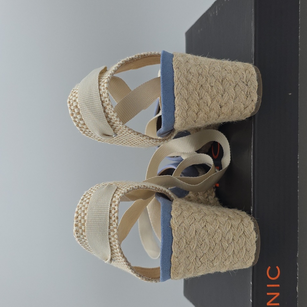 NIB Vionic Aruba Maris Blue and Cream Espadrille Jute Wrap Wedge Women's Size 7 - Picture 4 of 10